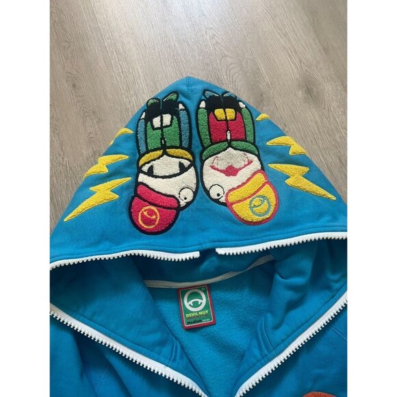 Vintage DEVIL NUT Blue Fun Graphic Hoodie Sweatshirt Woman Size M - Picture 2 of 9